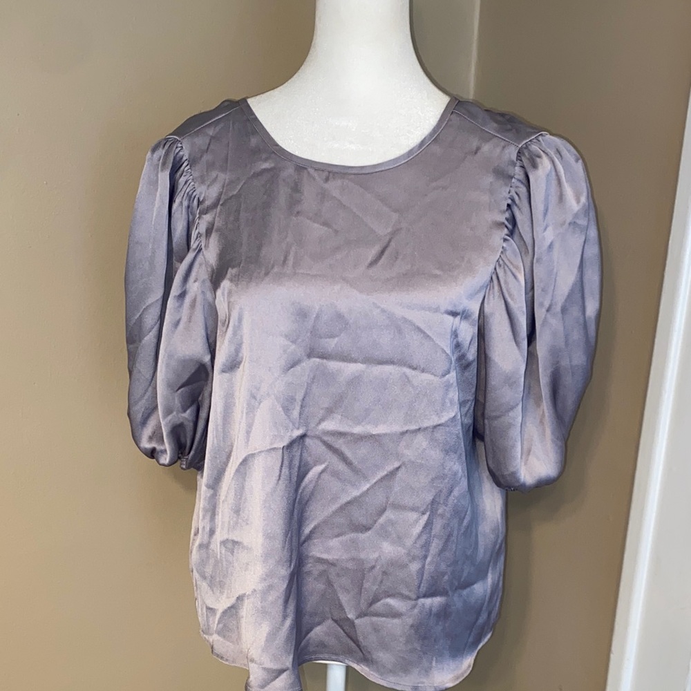 NWOT EXPRESS Silk Open Back Poof Slv Blouse L